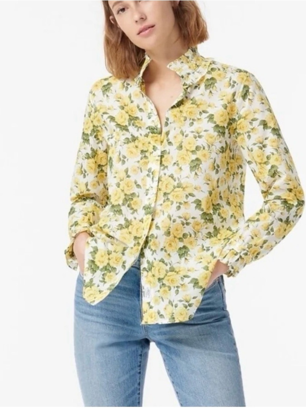 J. Crew Yellow Classic-fit Ruffleneck Shirt in Liberty Fabric Carline Rose